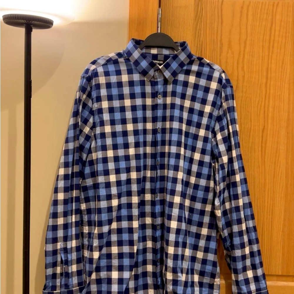 Express Blue and White Checkered Men's Shirt